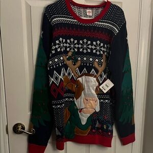Holiday Time Festive cow Reindeer Crewneck Sweater - Red, Green, White